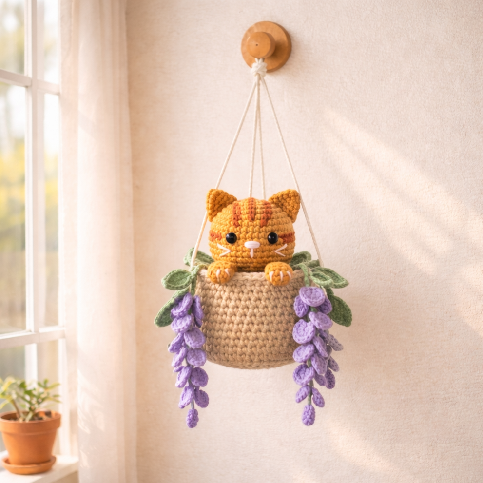 Crochet Tabby Cat Wisteria Hanging – Cute Cozy Gift