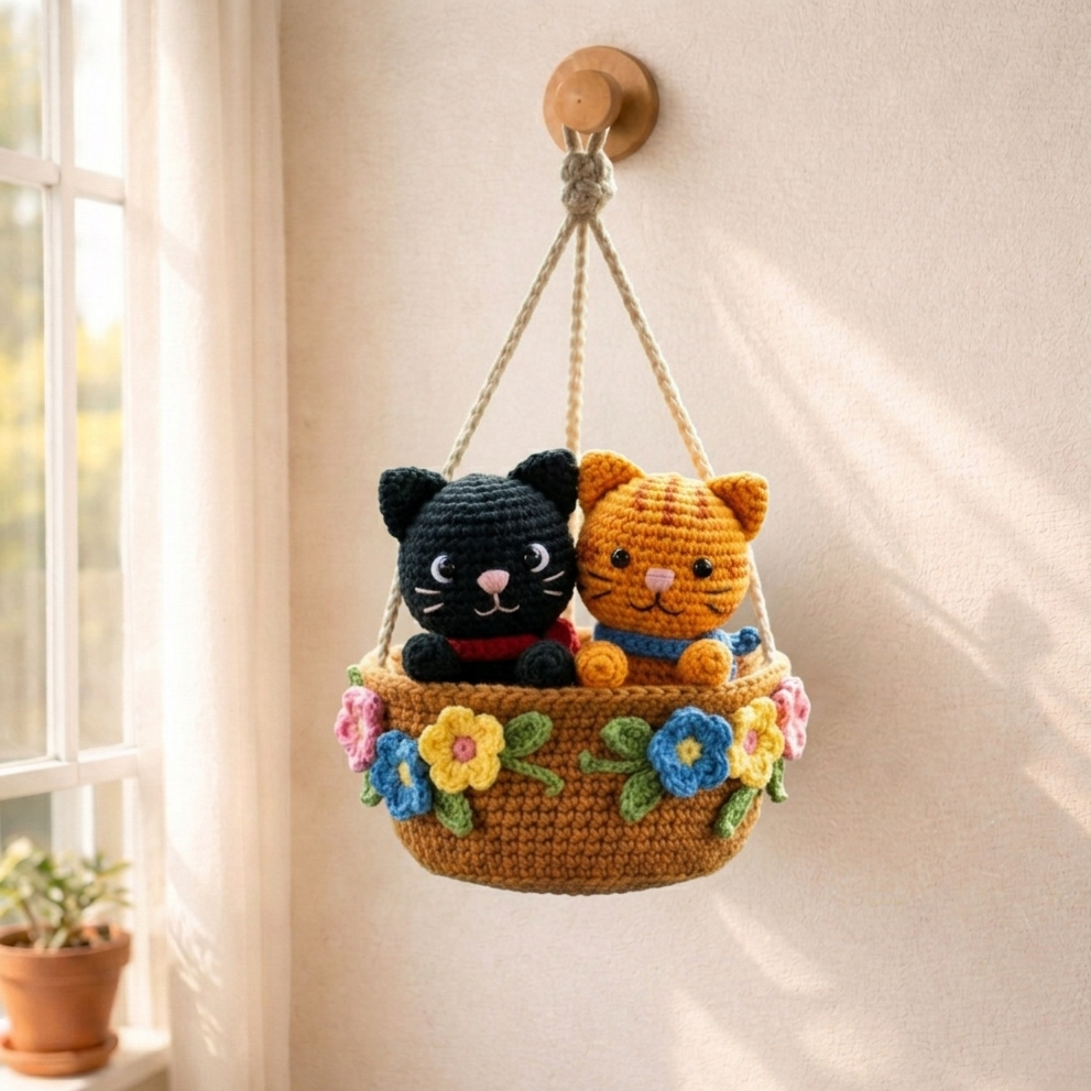 Crochet Cat Duo Hanging – Cute Gift for Cat Lovers
