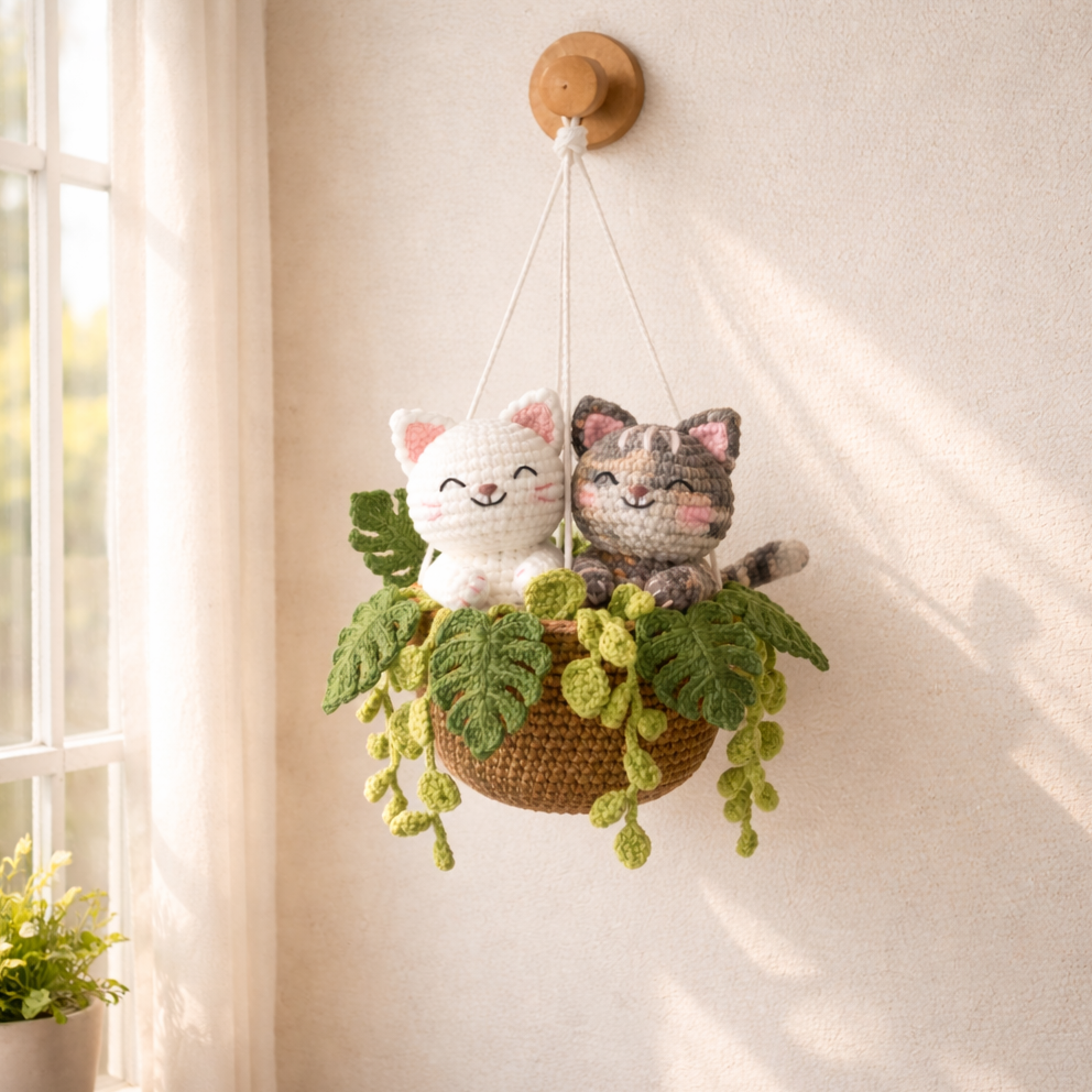 Crochet Cat Duo Hanging – Cute Gift for Cat Lovers