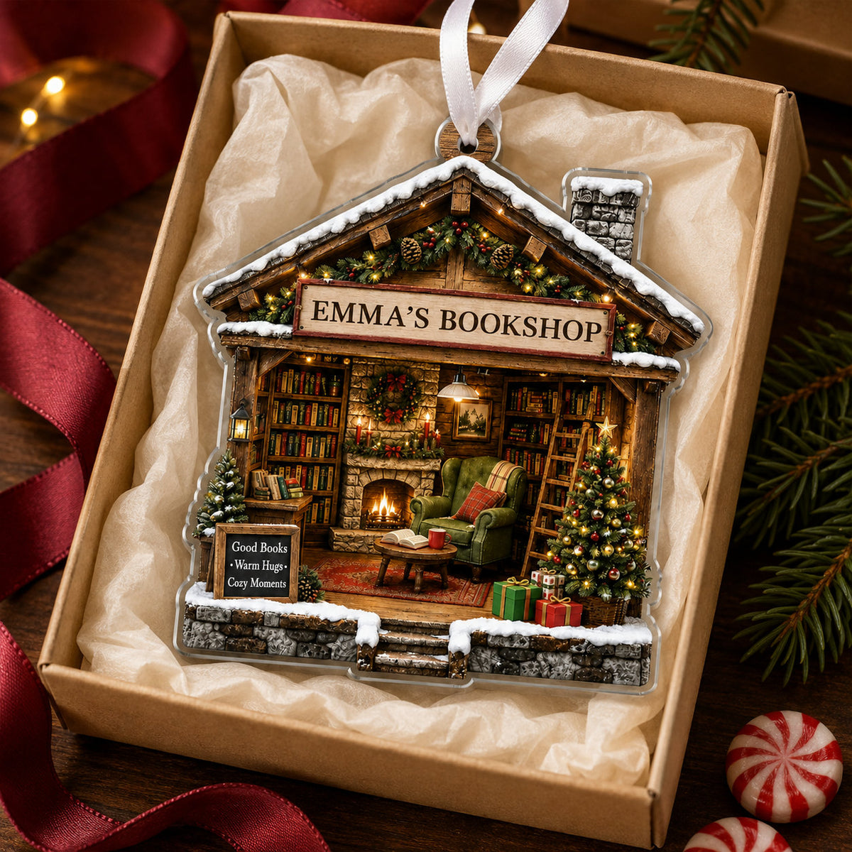 Personalized Bookshop Christmas Acrylic Ornament