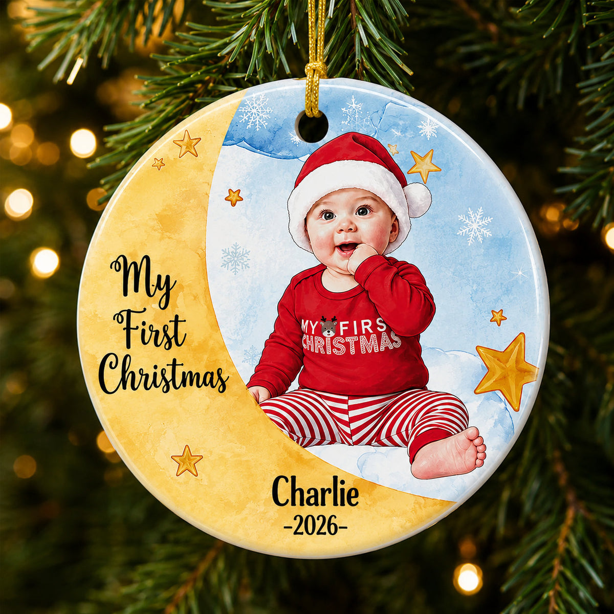 Personalized Baby First Christmas Moon Ornament product image 4 of 4