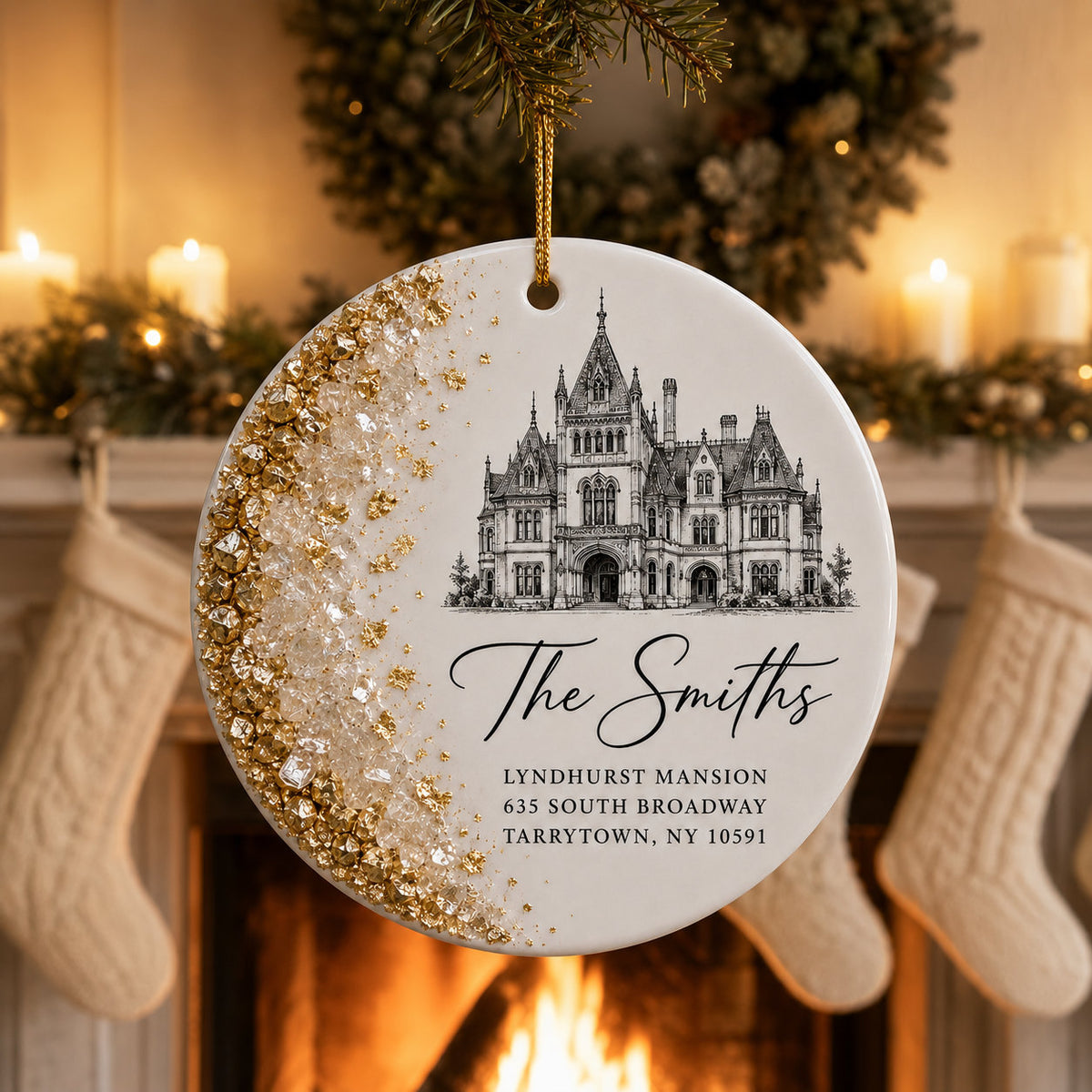 Personalized Wedding Venue Christmas Ceramic Ornament