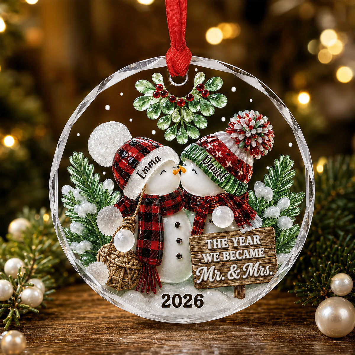 Personalized Newlywed Snowman Christmas Glass Ornament, Ceramic Ornament product image 5 of 5