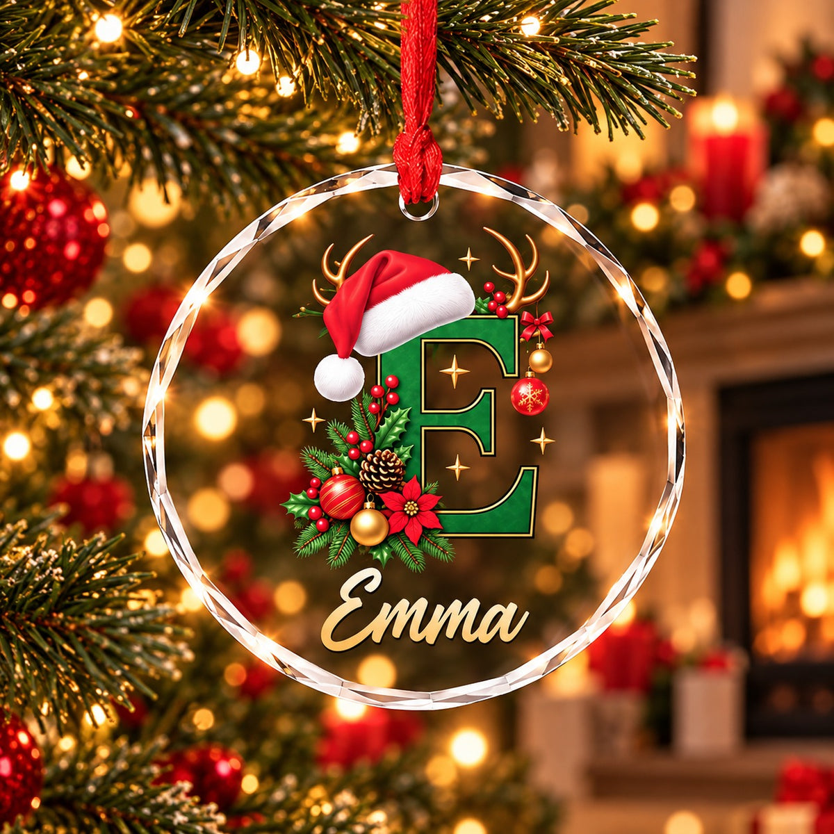 Personalized Glass Initial Christmas Ornament, Christmas Gift
