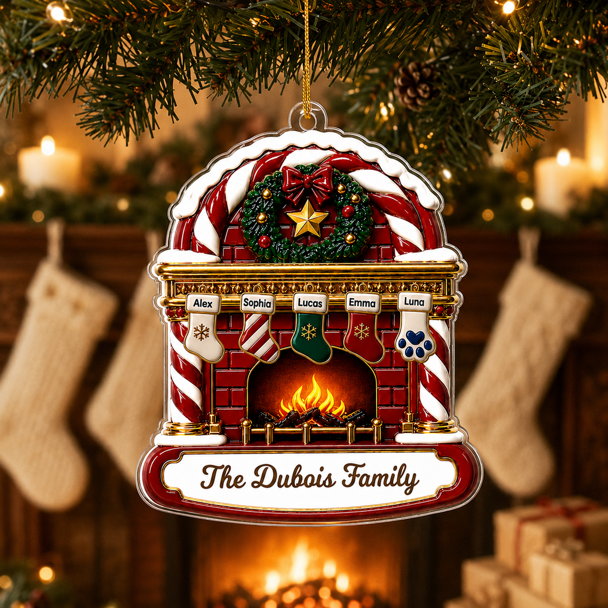 Personalized Family Fireplace Christmas Ornament product image 5 of 5