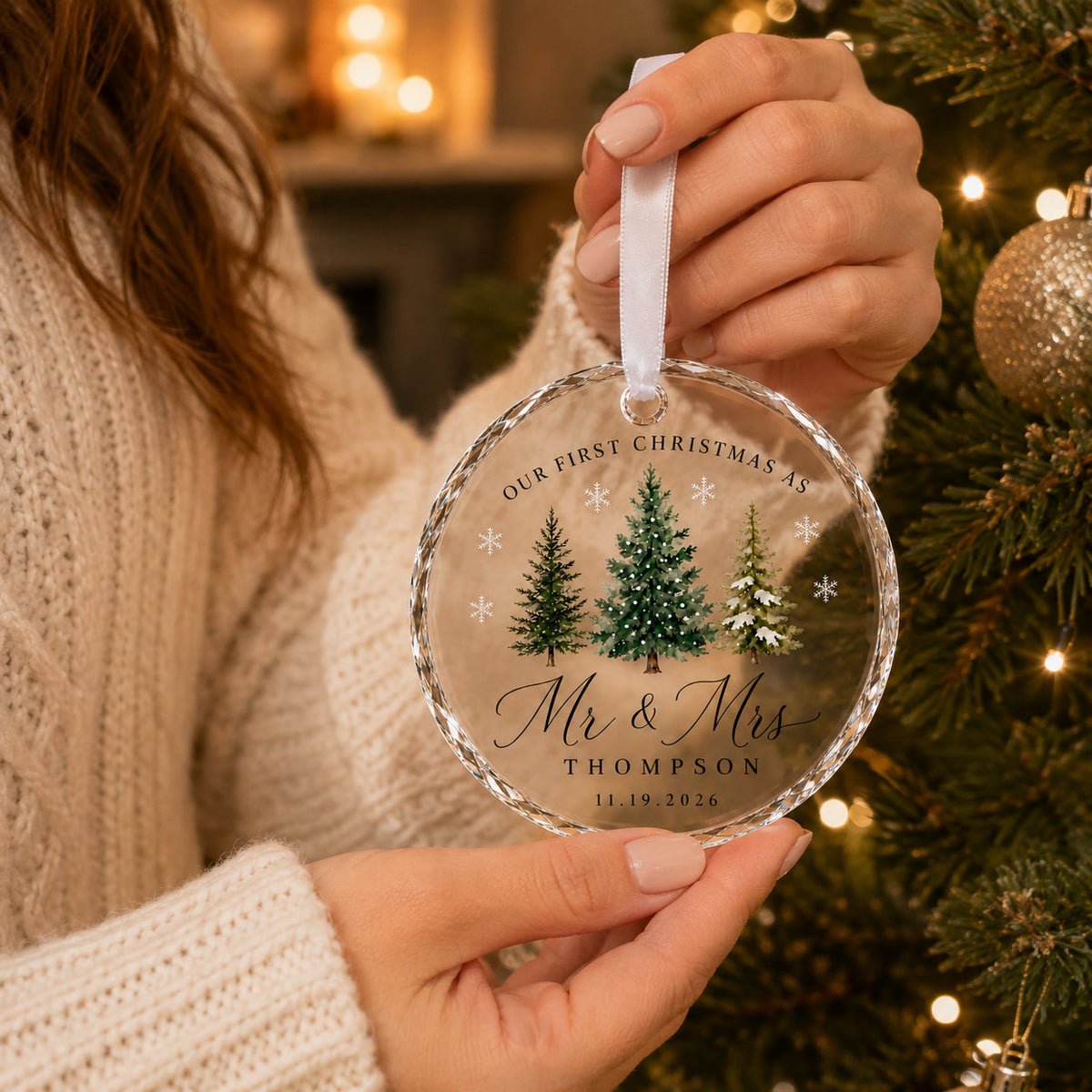 Personalized First Christmas Married Glass Ornament