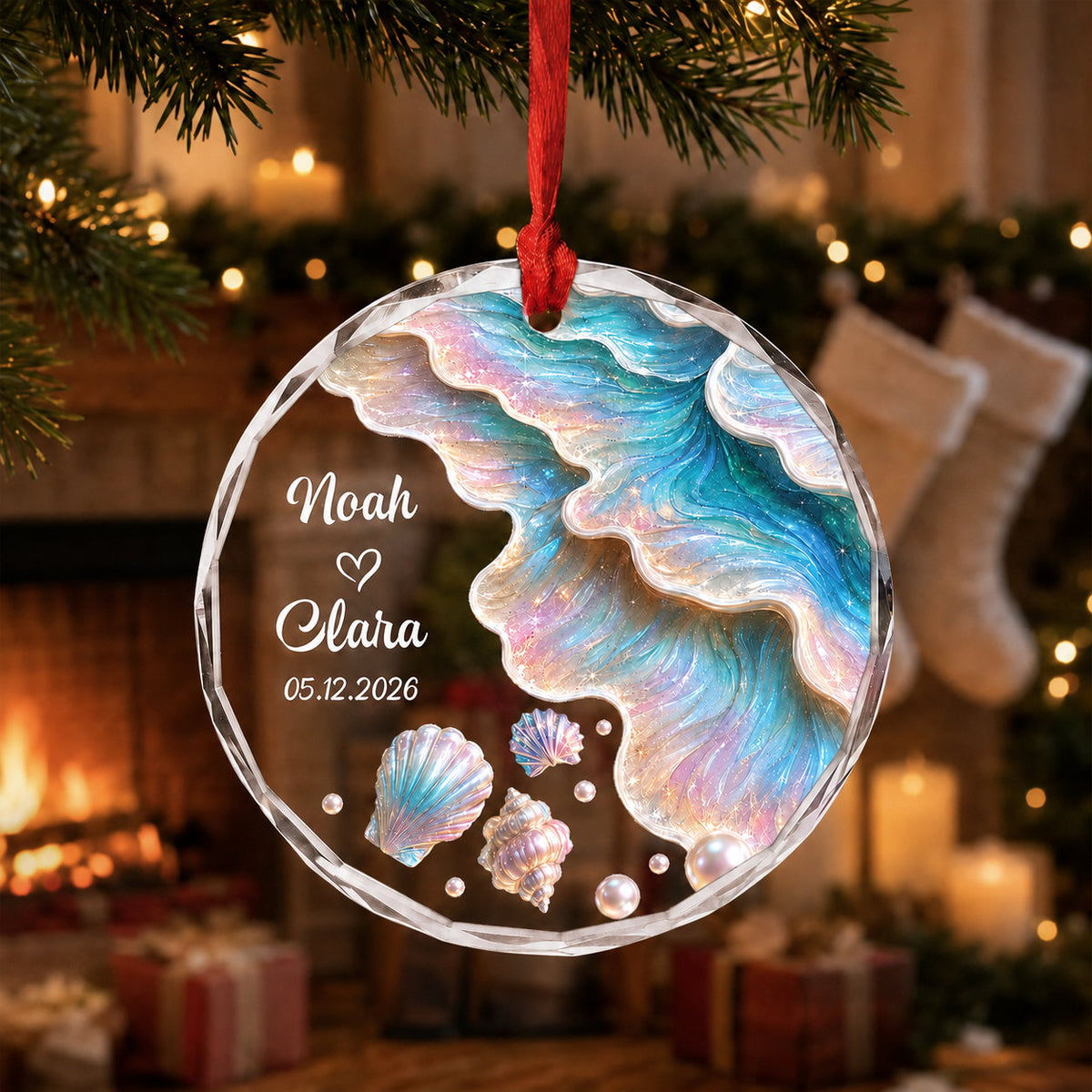 Personalized Couple Ocean Christmas Glass Ornament, Ceramic Ornament product image 5 of 5