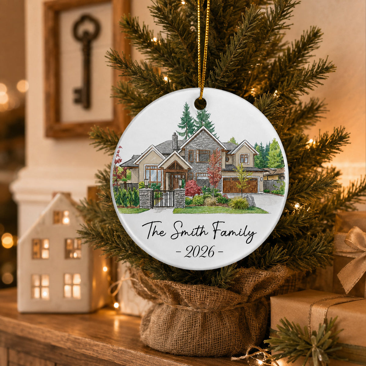 Personalized House Portrait Christmas Ornament