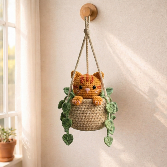 Crochet Orange Tabby Cat Hanging – Cute Cozy Gift