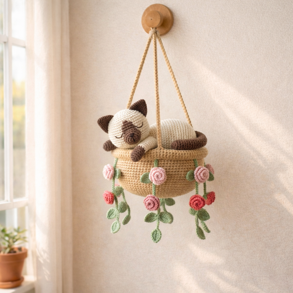 Crochet Siamese Cat Hanging – Cozy Gift for Cat Lovers