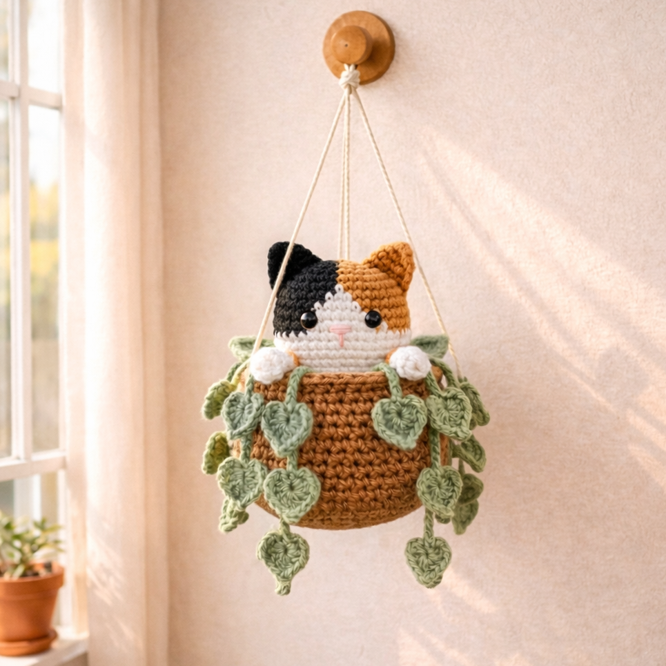 Crochet Calico Cat Hanging – Cute Gift for Cat Lovers