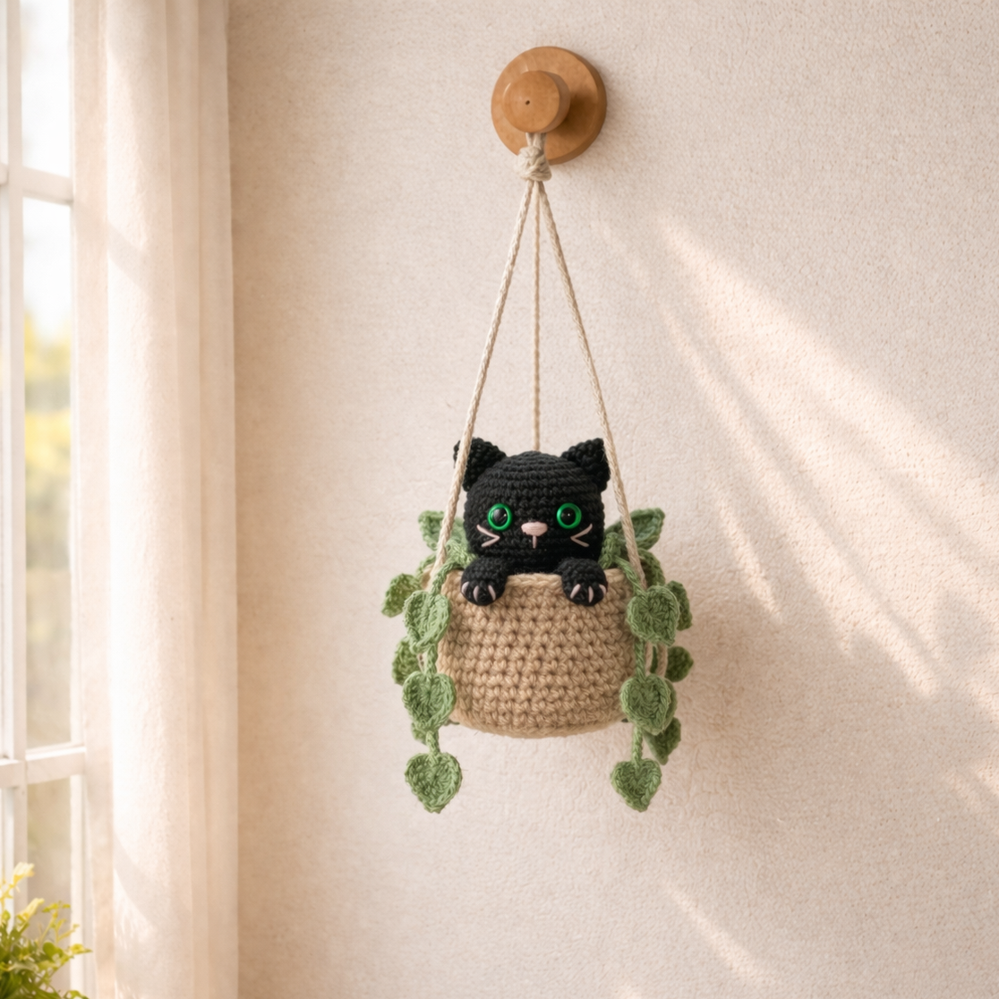 Crochet Black Cat Hanging – Cute Gift for Cat Lovers