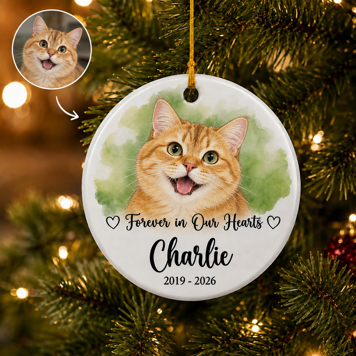 Personalized Pet Memorial Photo Ornament – Dog or Cat design example