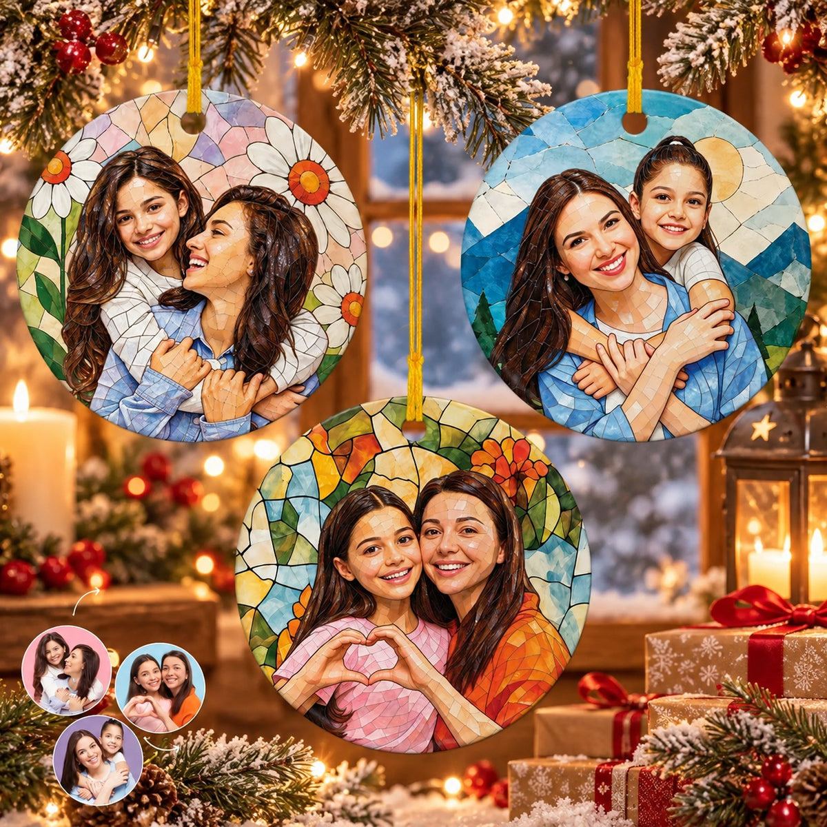 Personalized Mother Daughter Photo Mosaic Christmas Ornament Gift
