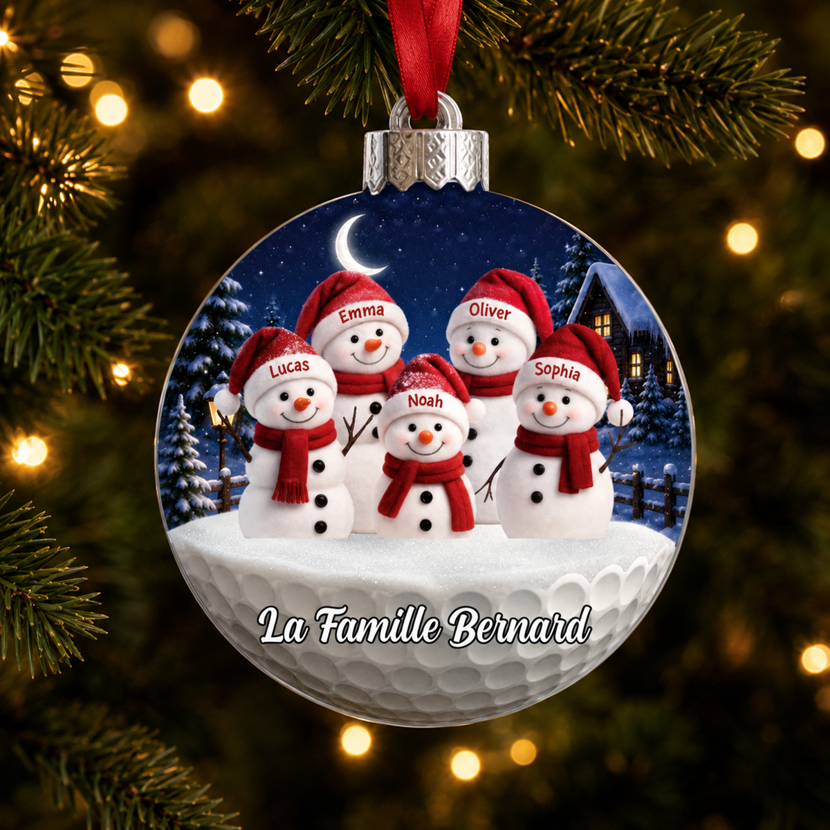 Personalized Snowman Family Golf Christmas Ornament