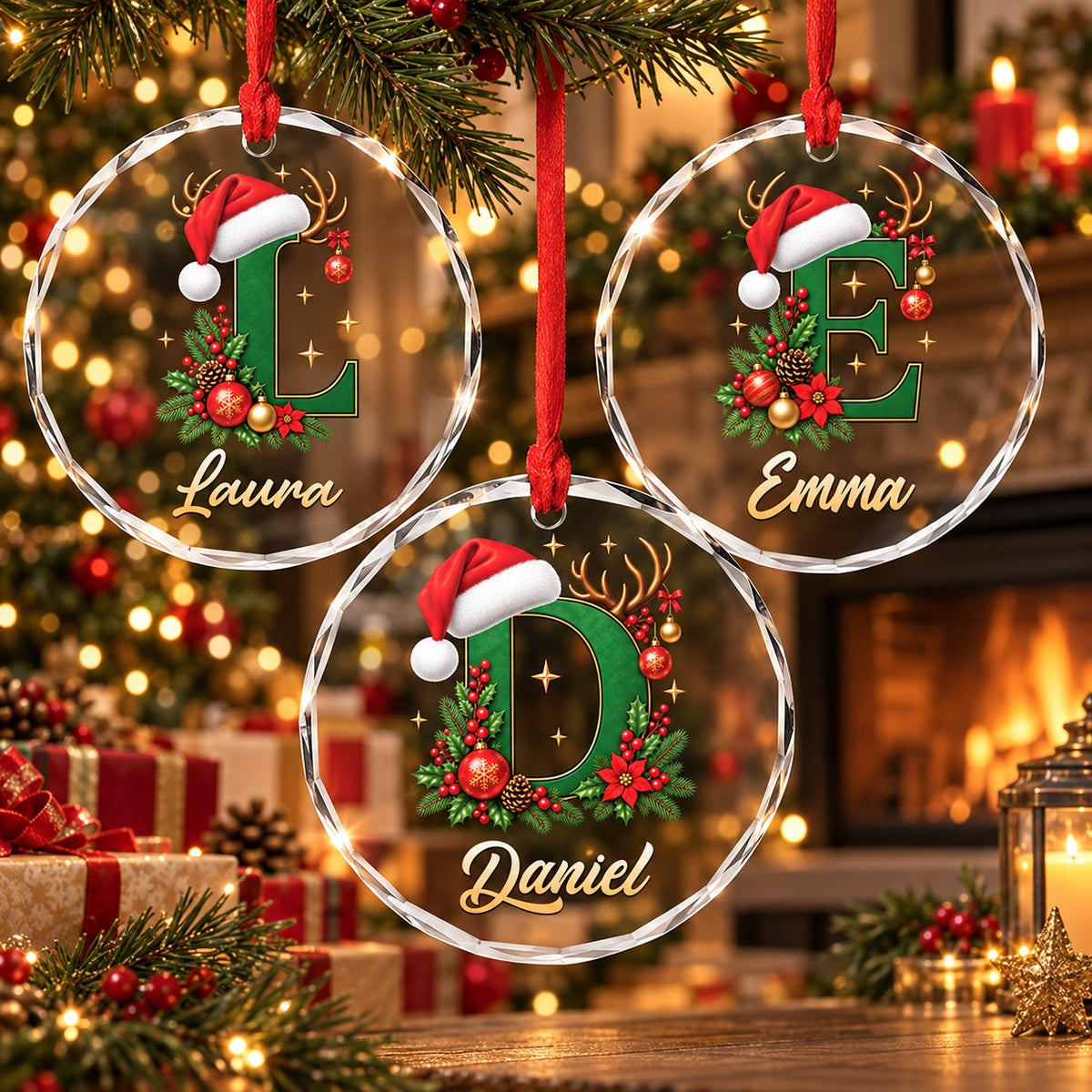 Personalized Glass Initial Christmas Ornament, Christmas Gift
