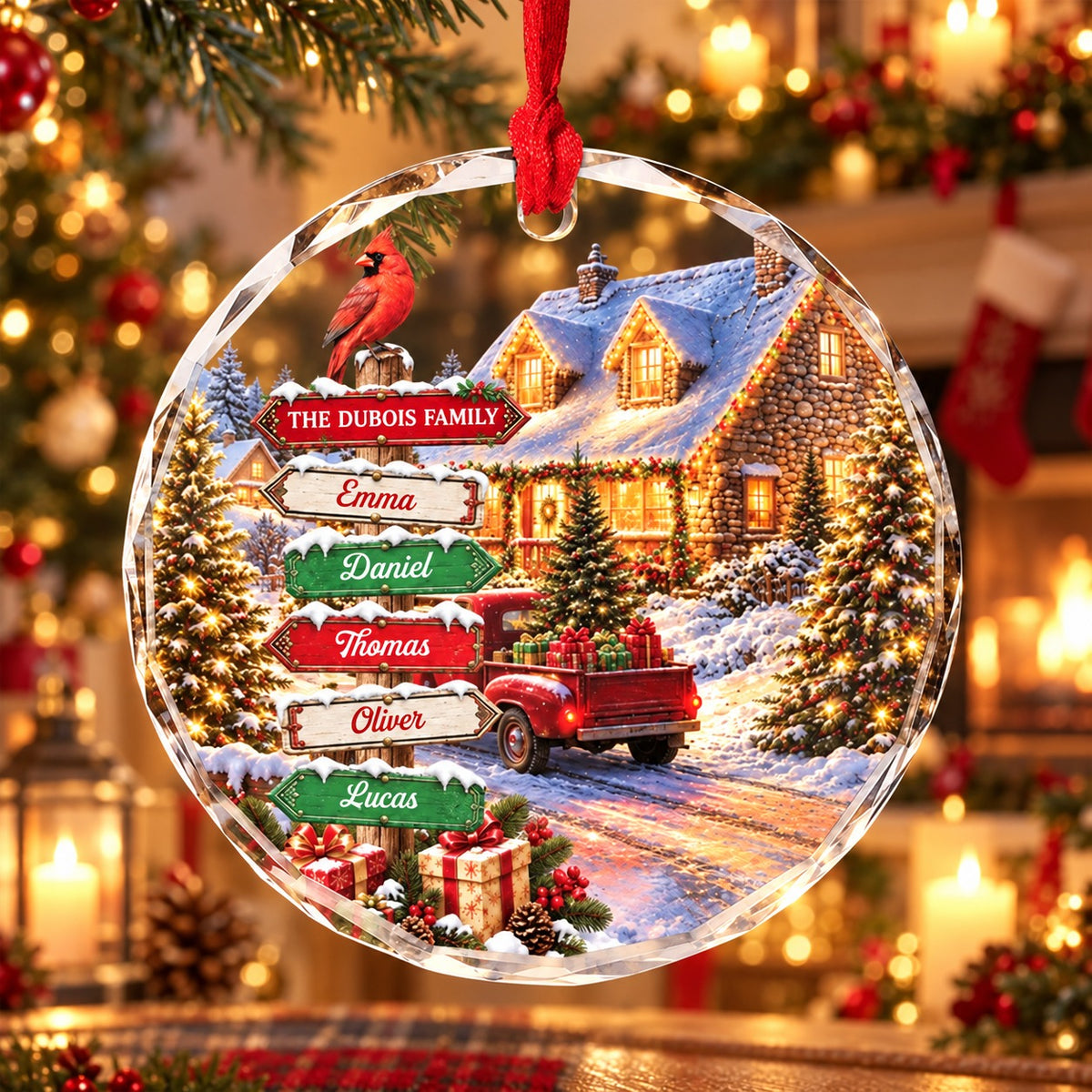 Personalized Family Glass Christmas Ornament, Christmas Gift