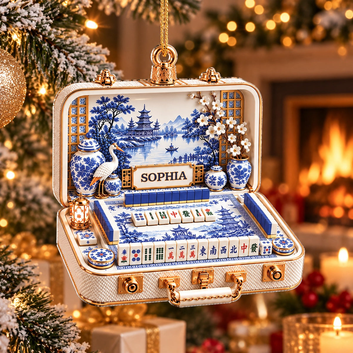 Personalized Mahjong Set Christmas Ornament with Custom Name