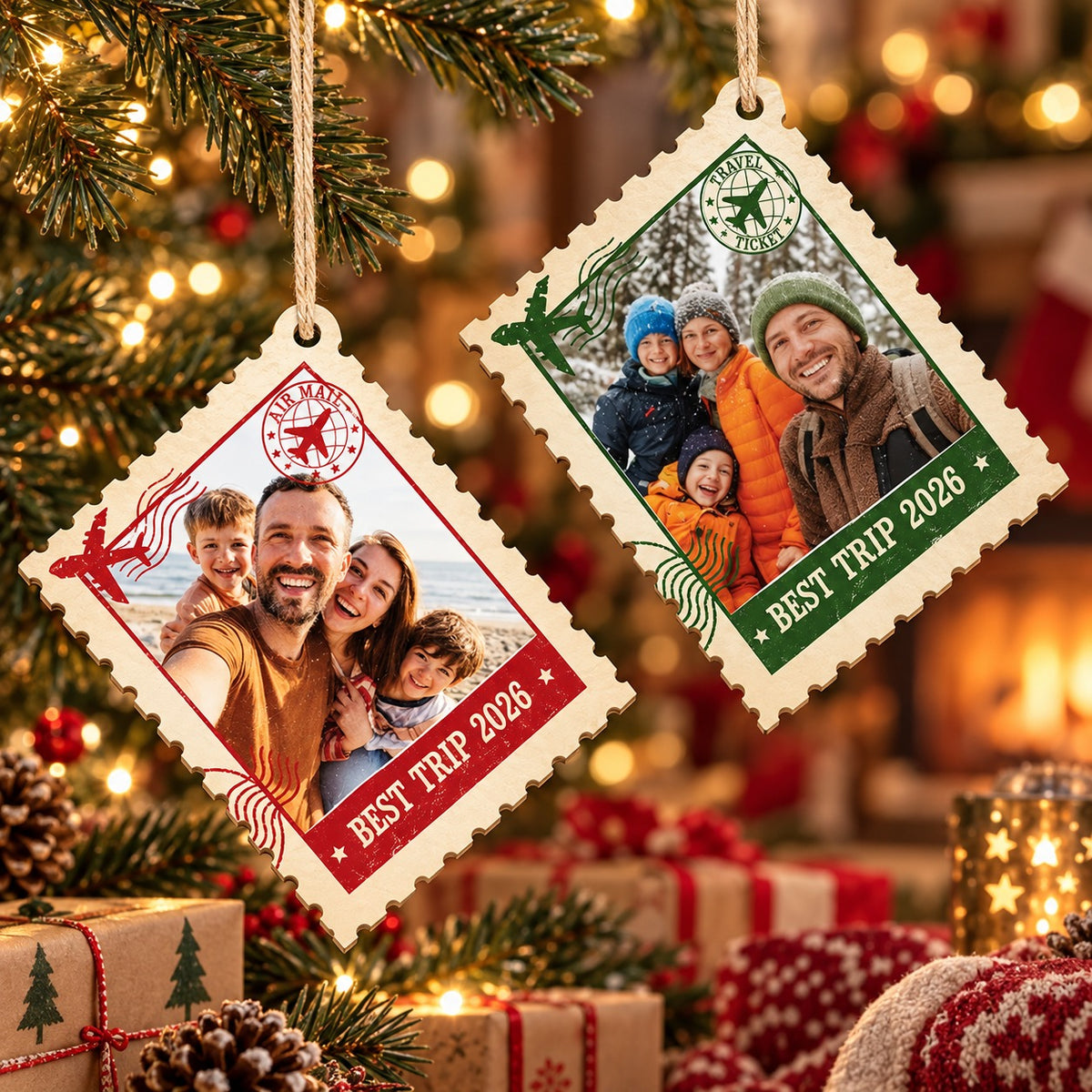 Personalized Travel Photo Christmas Ornament Wooden Postcard Keepsake