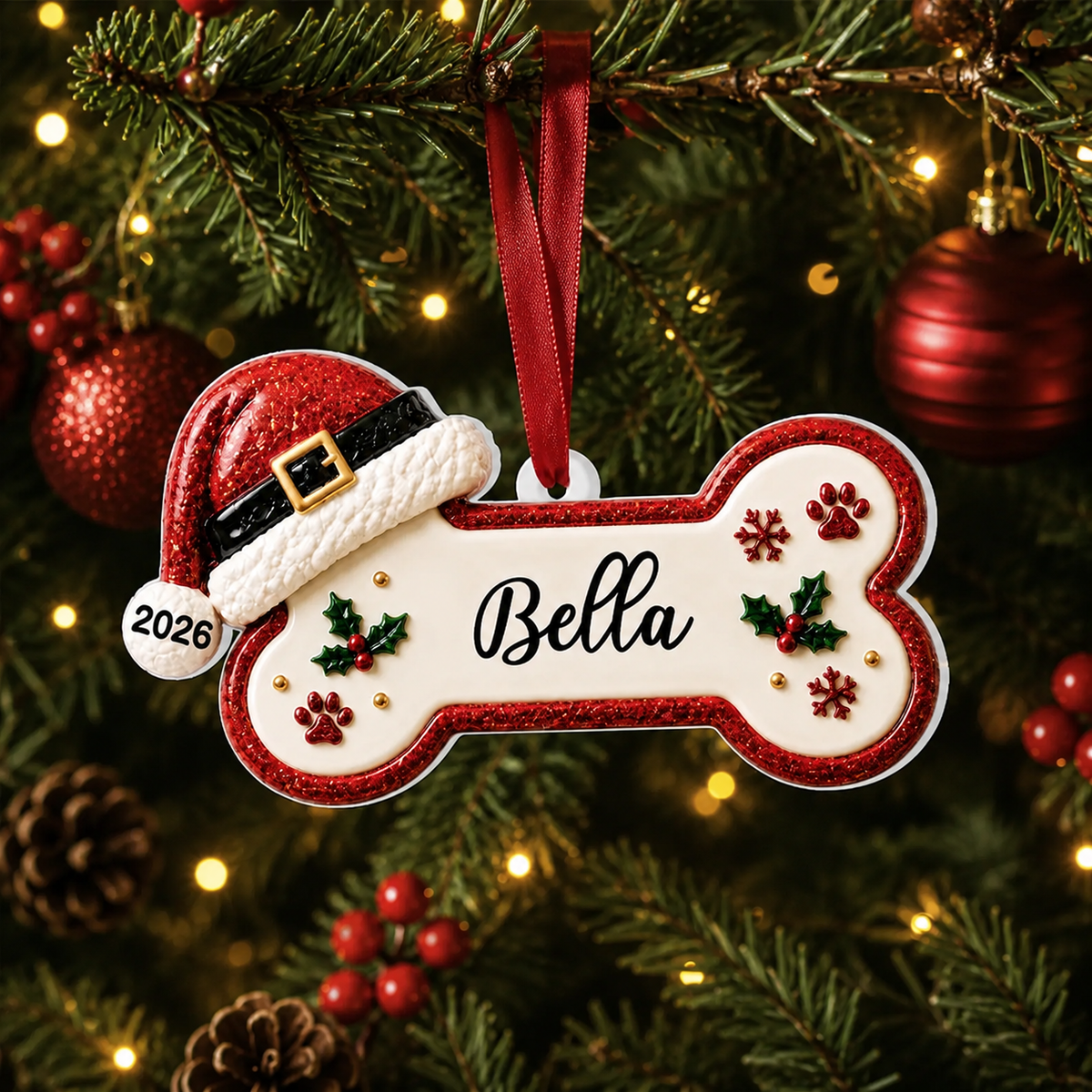 Personalized Dog Bone Christmas Ornament design example