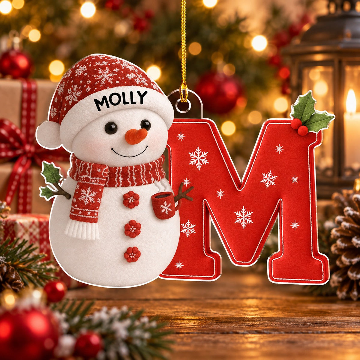 Personalized Snowman Initial Christmas Ornament, Christmas Gift