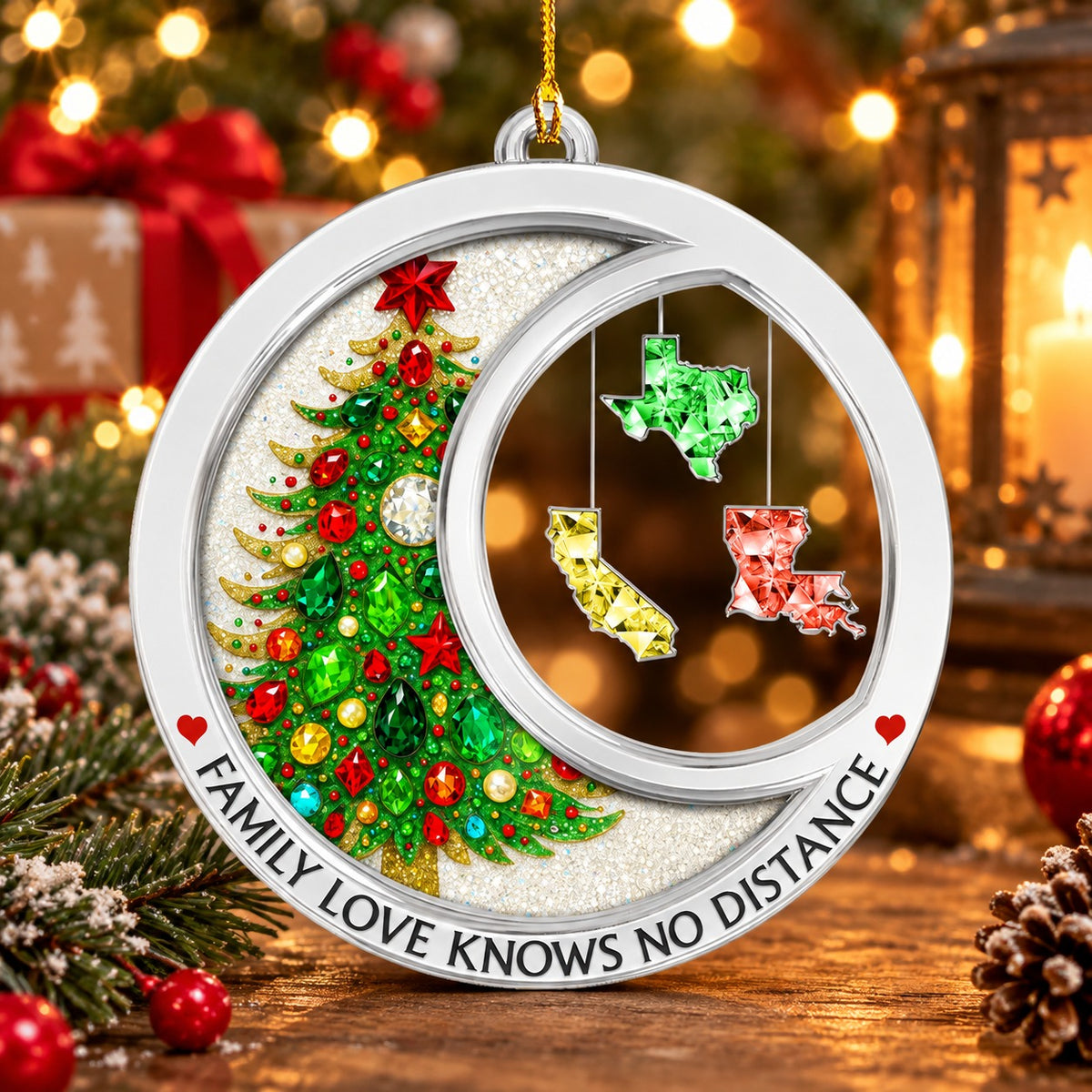 Personalized Long Distance Family Christmas Ornament with States