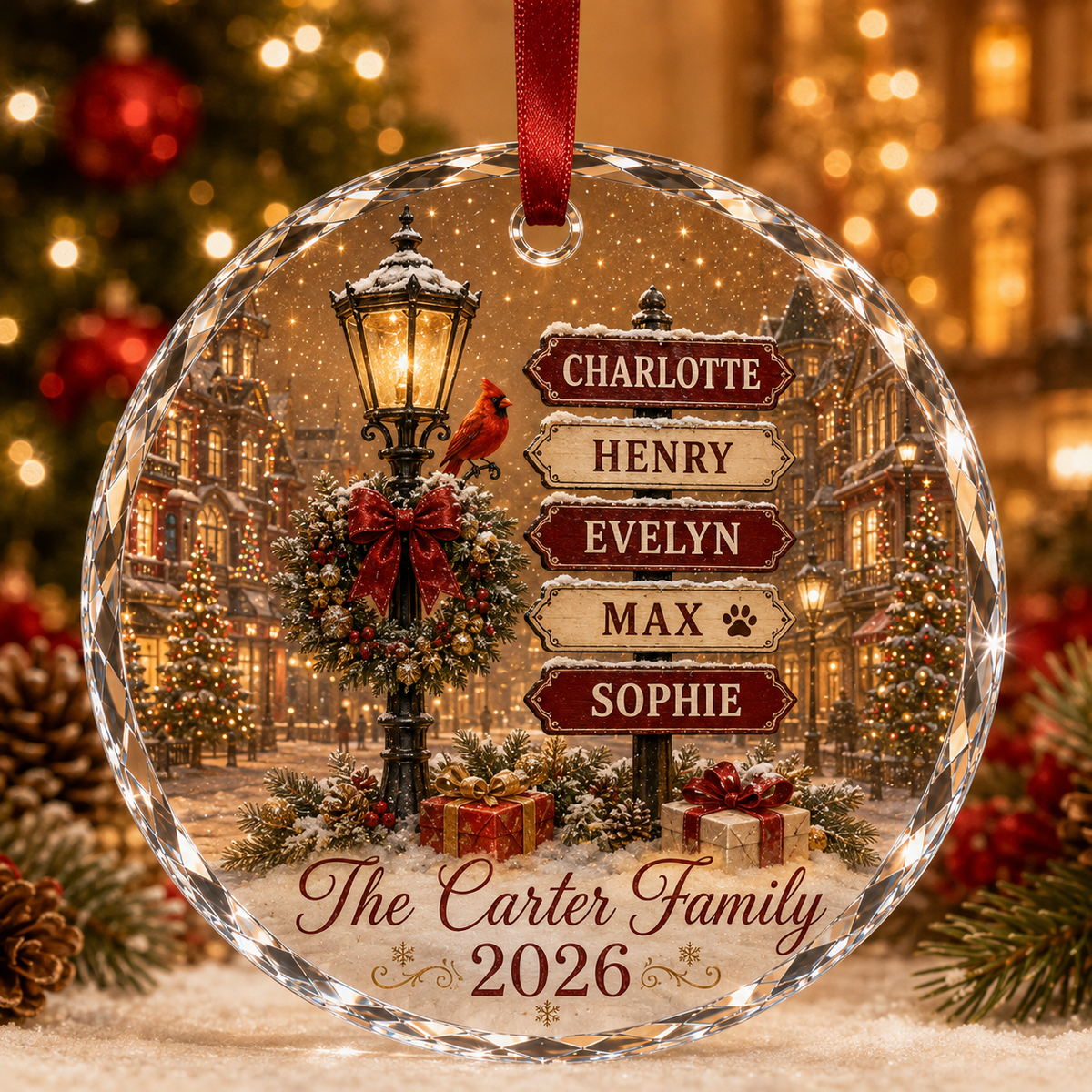 Personalized Family Christmas Glass Ornament