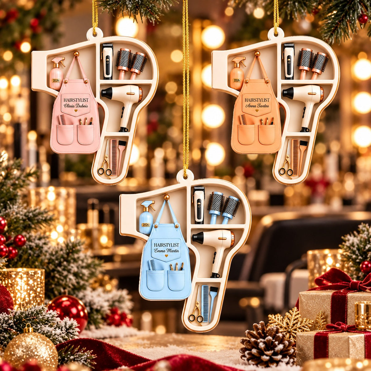 Personalized Hair Stylist Christmas 2 Layer Ornament