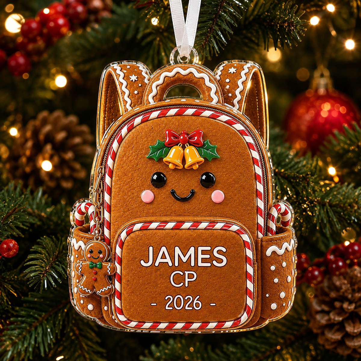 Personalized Gingerbread Backpack Christmas Ornament design example