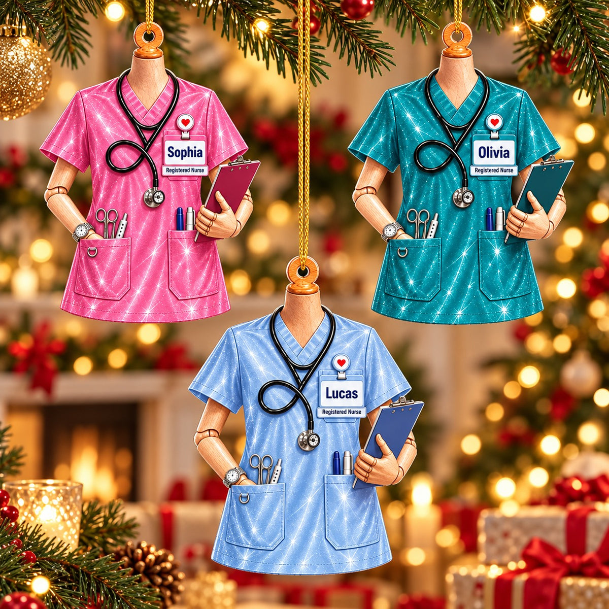 Personalized Nurse Scrubs Christmas Ornament, Christmas Gift