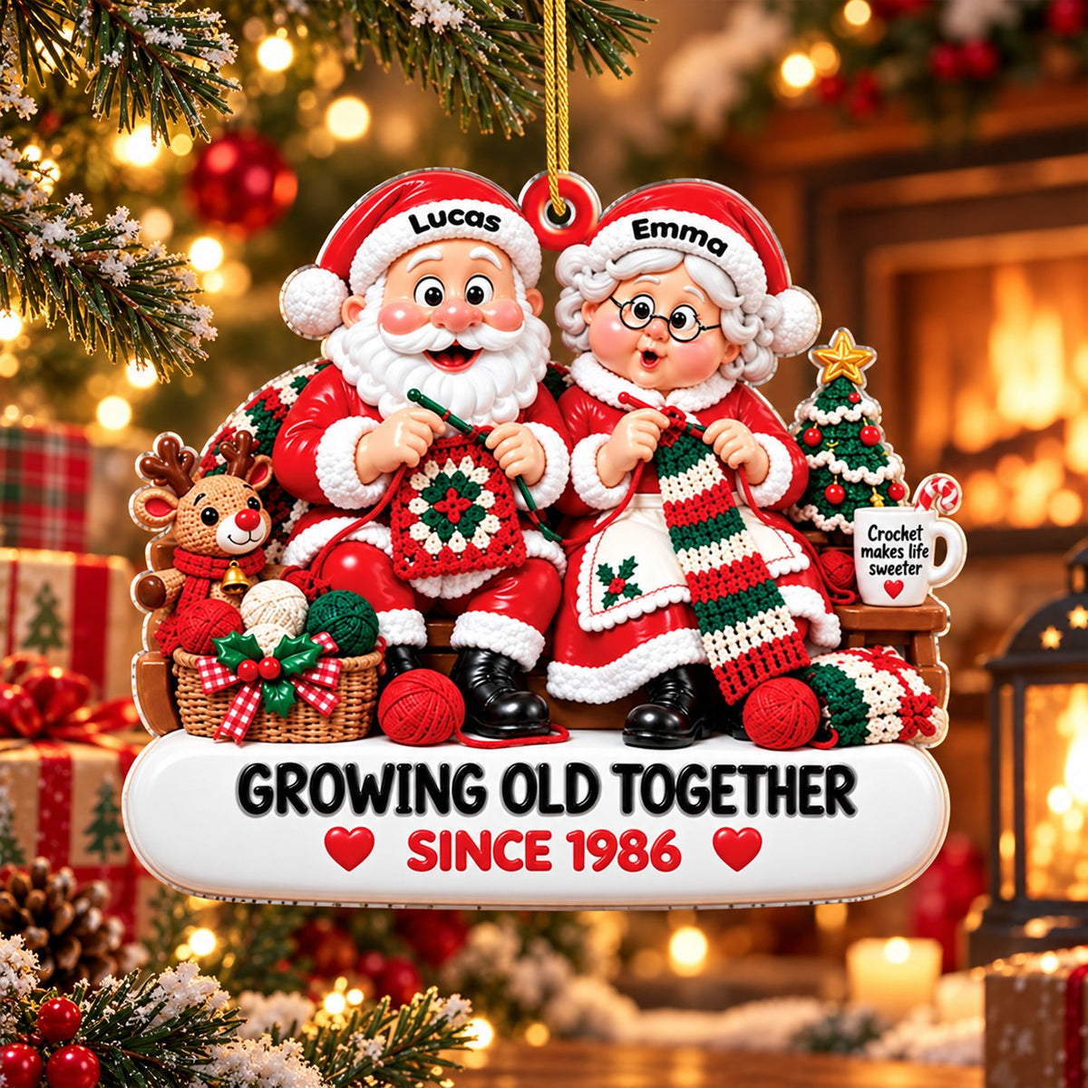 Personalized Santa Couple Crochet Christmas Ornament, Christmas Gift