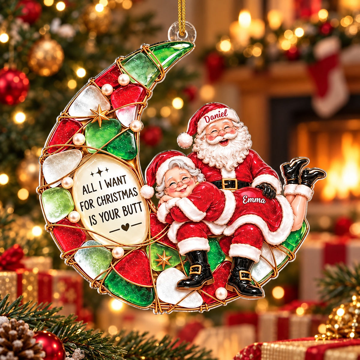 Personalized Funny Santa Couple Christmas Ornament, Christmas Gift