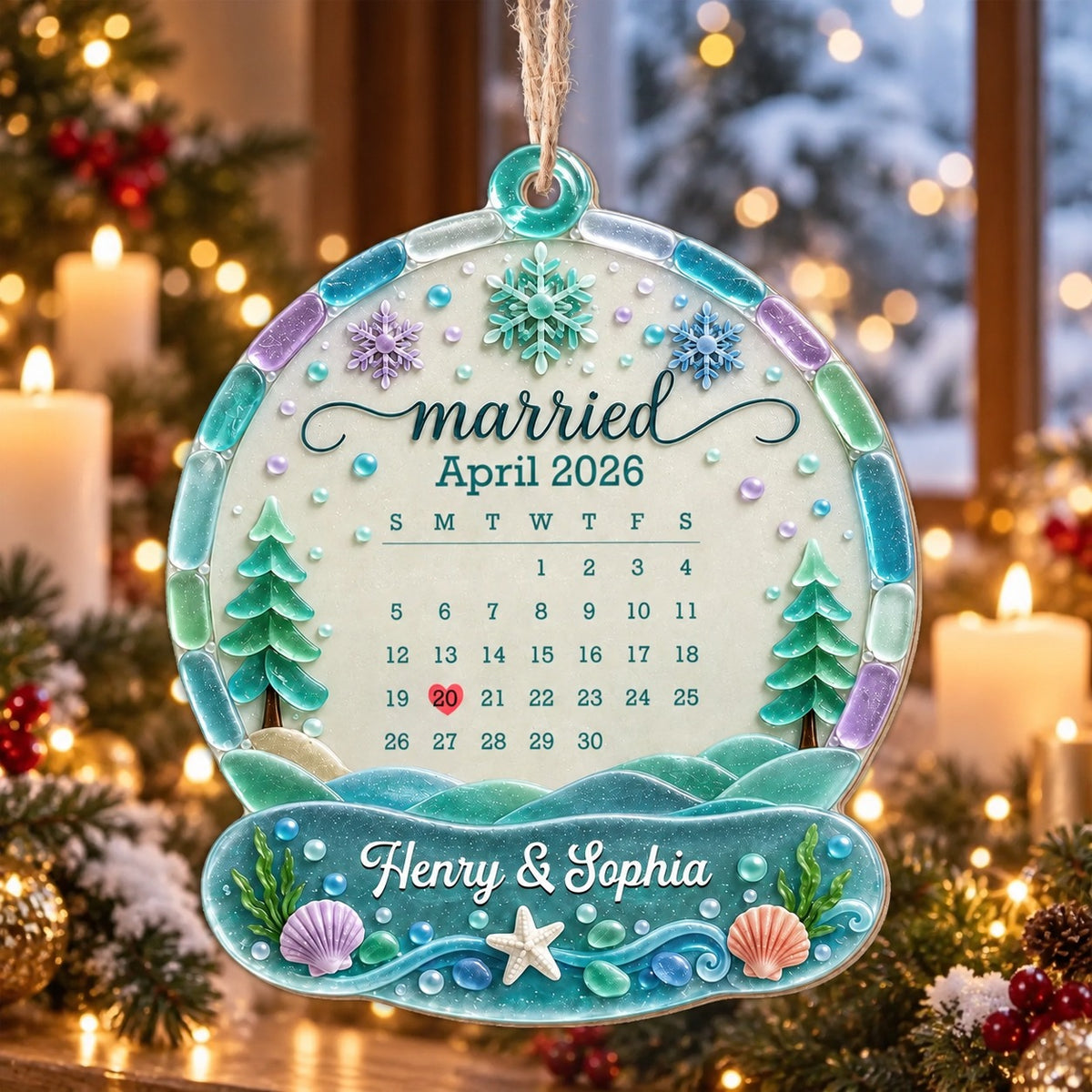 Personalized Wedding Date Calendar Christmas Ornament