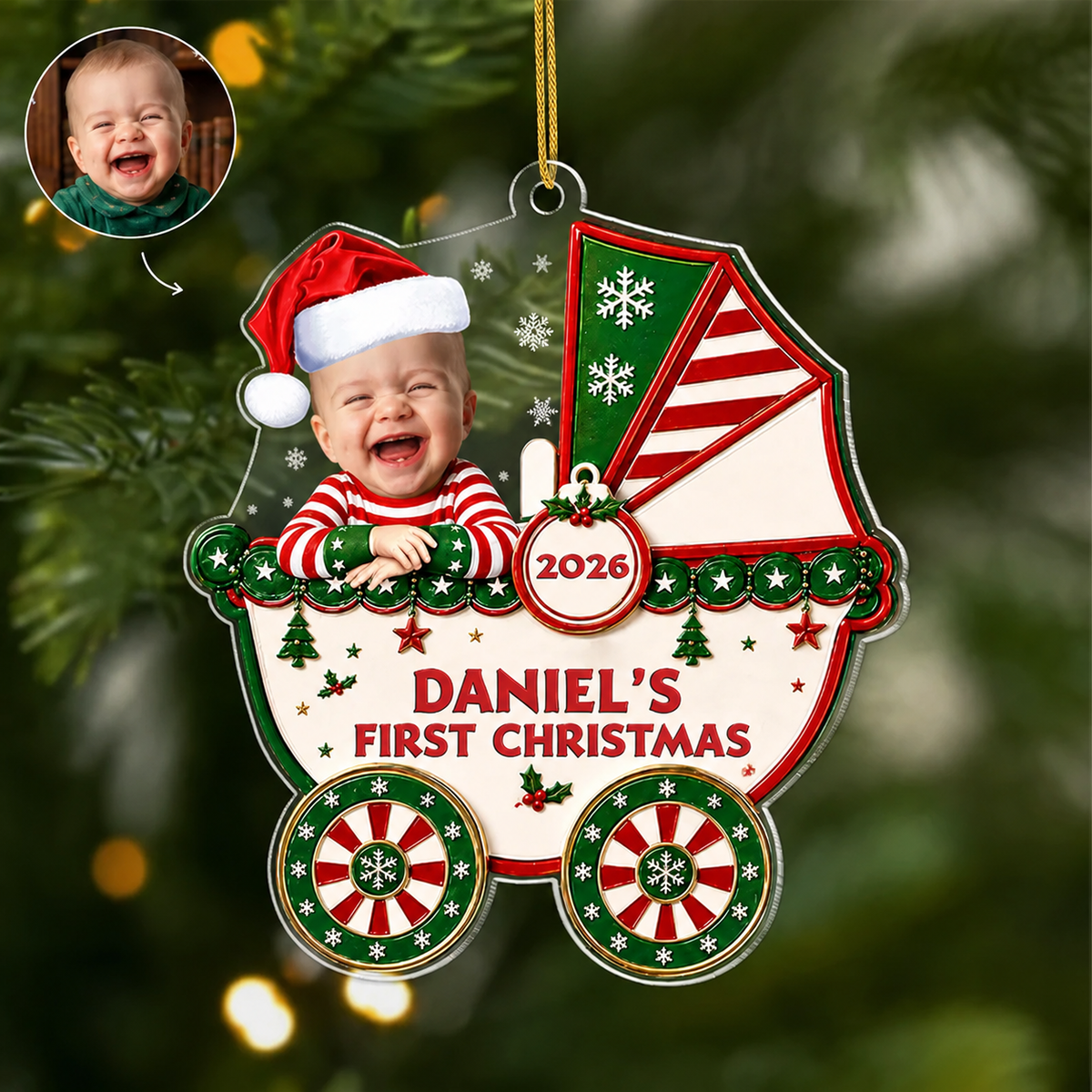 Personalized Baby First Christmas Stroller Ornament design example