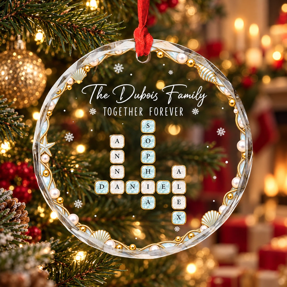 Personalized Family Crossword Glass Christmas Ornament, Christmas Gift