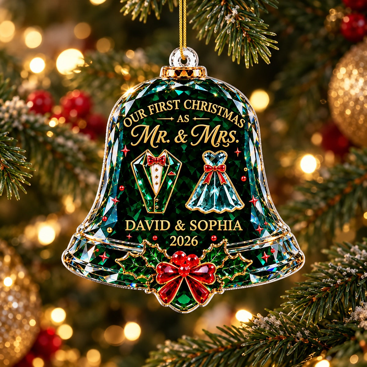Personalized First Christmas Married Bell Ornament, Christmas Gift