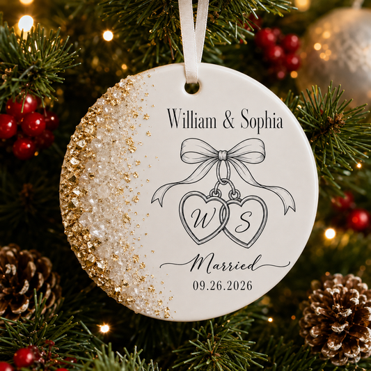 Personalized Wedding Date Christmas Ceramic Ornament