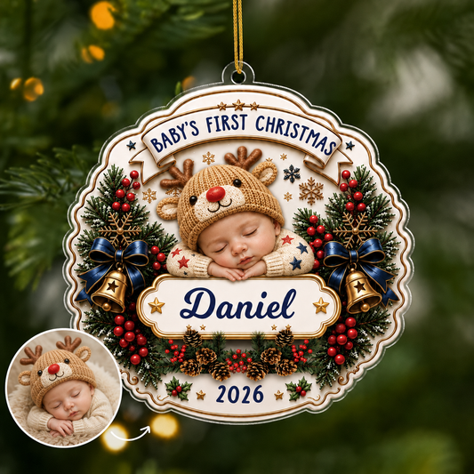 Personalized Baby Reindeer Christmas 2 Layer Ornament