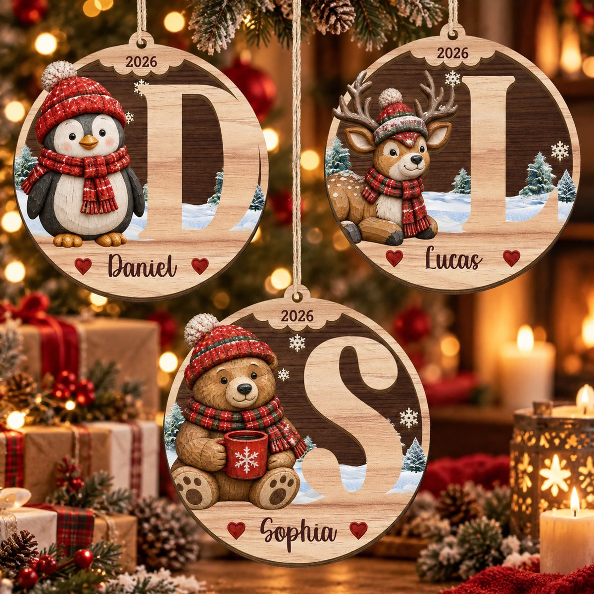 Personalized Wooden Initial Christmas 2 Layer Ornament