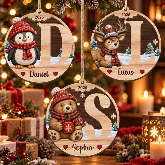 Personalized Wooden Initial Christmas 2 Layer Ornament