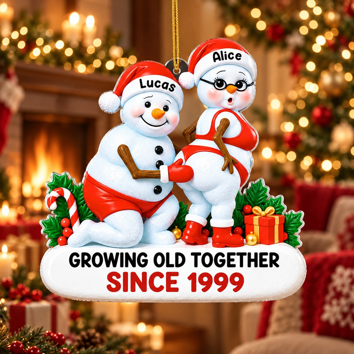 Personalized Funny Snowman Couple Christmas Ornament, Christmas Gift