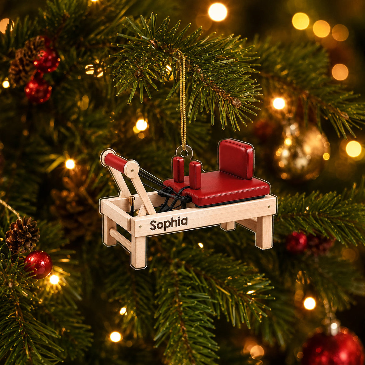 Personalized Pilates Reformer Christmas Ornament design example