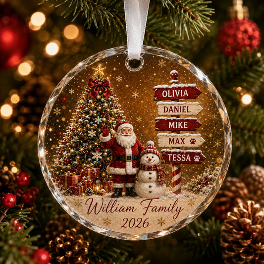 Personalized Santa Family Christmas Glass Ornament