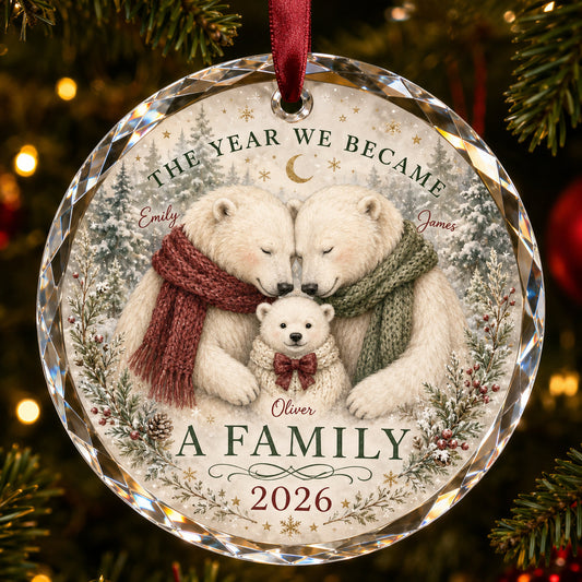 Personalized New Family Polar Bear Glass Ornament