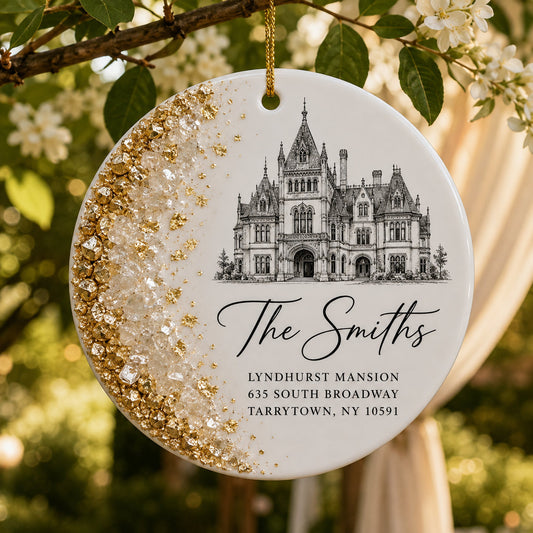 Personalized Wedding Venue Christmas Ceramic Ornament