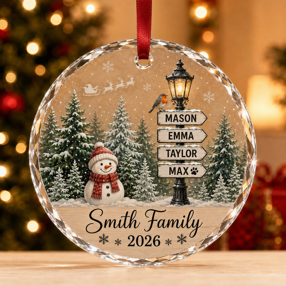 Personalized Snowman Family Christmas Glass Ornament