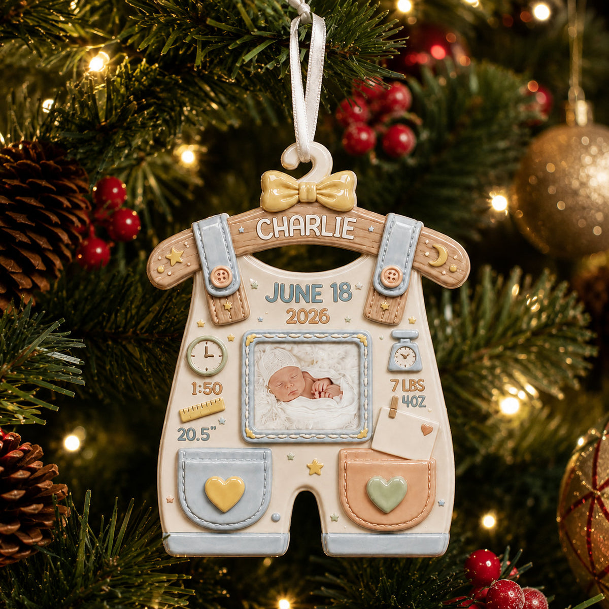 Personalized Baby Birth 2 Layer Christmas Ornament design example
