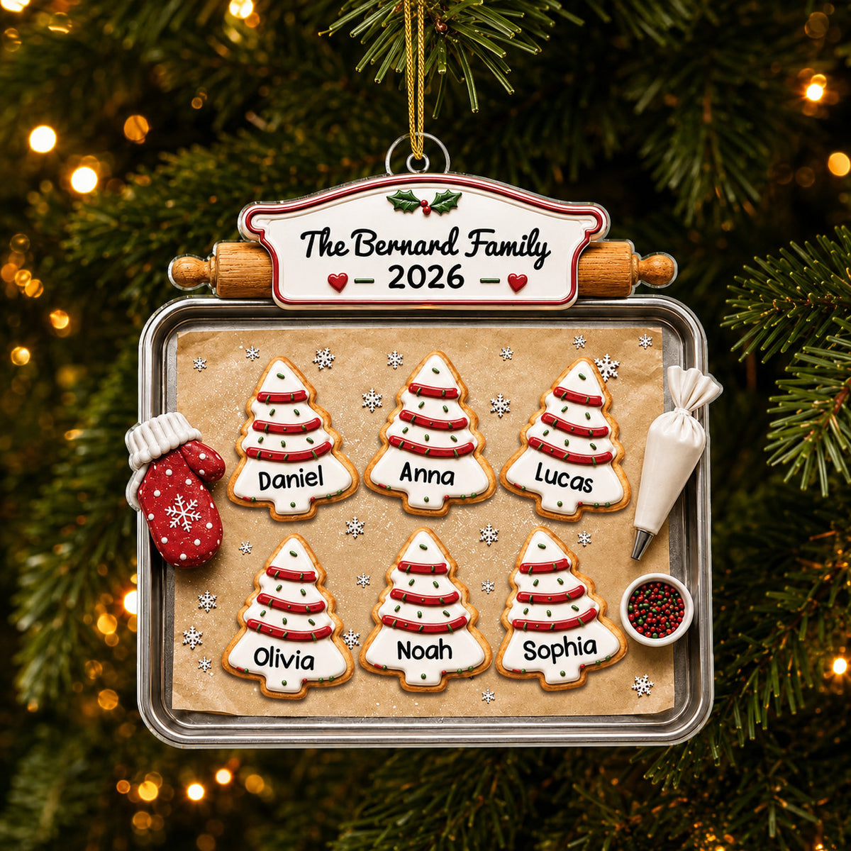 Personalized Family Cookie 2 Layer Christmas Ornament design example