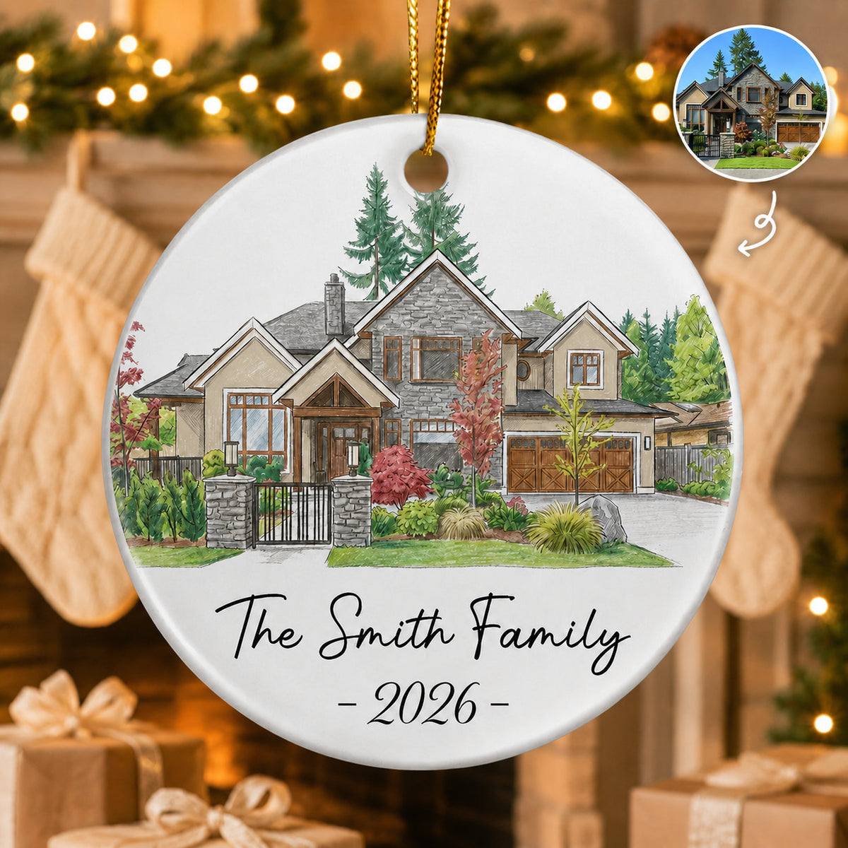 Personalized House Portrait Christmas Ornament