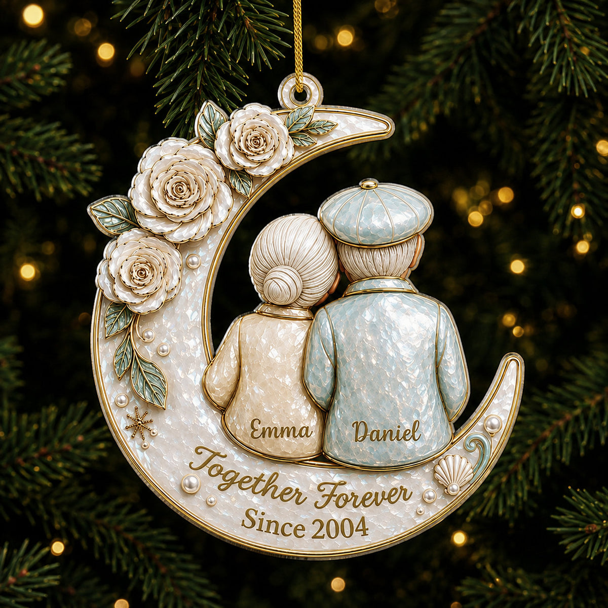 Personalized Couple Moon Christmas Ornament design example
